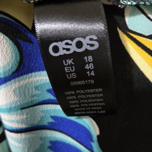 ASOS Slip Dress Tropical Floral Print With Chevron Multicolor Size 14 - Picture 8 of 8